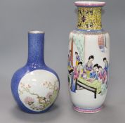 Two Chinese Republic period famille rose vases, tallest 34cm