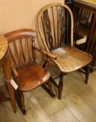 A mid 19th century ash and deal child's rocking chair and a Thames Valley Windsor chair