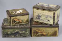 Two pairs of late Victorian Colman's Mustard tins, two with paper labels