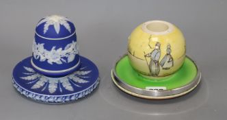 A Doulton silver mounted Seriesware match holder and a jasperware match strike