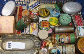 A collection of medical and soap tins and packets