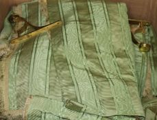 A quantity of beige damask curtains