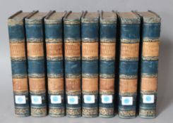 Campbell, John - Lives of the British Admirals, 8 vols, tooled leather spines, library stamps, 1817