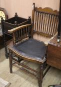 An Edwardian elbow chair and an oak planter W.59cm and 33cm