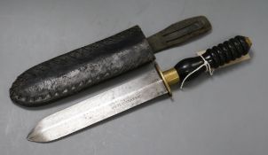 A German diver's knife, circa 1930's, the blade stamped 'Siebe.Gorman & Co.', having turned bakelite