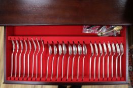 A service of Mappin & Webb plated flatware in mahogany table canteen (setting for eight)