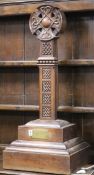 A Victorian Arts & Crafts carved oak celtic cross presented to Earl and Countess Fitzwilliam, with