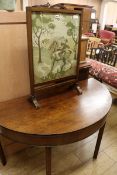 A George III mahogany D shaped sidetable (a/f) and tapestry firescreen W.130cm and 51cm