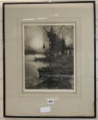 A European etching c.1900, Harbour scene, indistinctly signed, 32 x 25cm