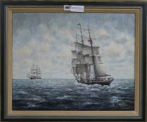 R Stokes-Smith, oil on board, Shipping at sea, signed, 40 x 50cm