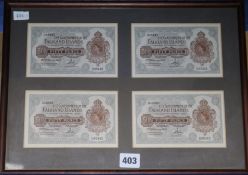 Falkland Islands banknotes - A framed set of four 50 pence notes. 20th Feb 1974, D65440-