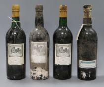 Three bottles of Rebello Valente 1963 vintage port and a Martinez 1955 vintage port (lacking label)