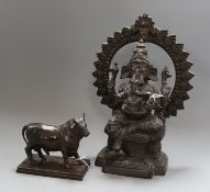 A Continental bronze model of a bull and an Indian bronze of Ganesh