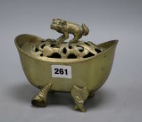 A Chinese polished bronze censer length 16.5cm