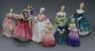 Ten Royal Doulton figurines, various