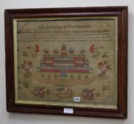 An early Victorian needlework sampler dated 1842 43 x 53.5cm excl. frame
