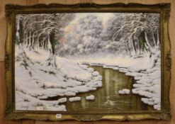 Joseph Dande (Hungarian, 20th century), oil on canvas, Winter landscape, signed