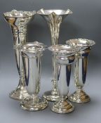 Three silver specimen vases, various, and a pair (5, weighted) 14cm to 21cm