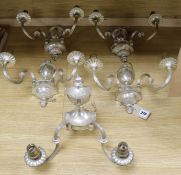A set of five Adam style silver-plated two-branch wall lights