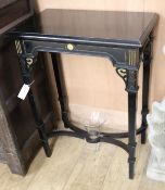A late Victorian ebonised side table, a.f. W.61cm