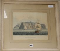 Robert Havell after G.H. Bellanis, pair of coloured aquatints, 'St Helena, taken from sea' and '