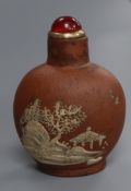 A 19th century Chinese Yixing snuff bottle in the manner of the Master of the Rocks