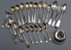 Mixed flatware including a set of six Scottish silver King's pattern egg spoons, William Marshall,