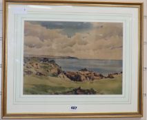 John Hobson Nicholson, watercolour, Coastal scene, 27 x 37cm