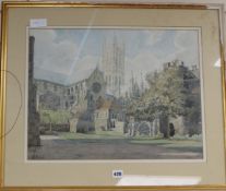 John Doyle, watercolour, View of a cathedral, signed, 40 x 51cm