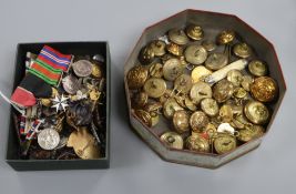 Two groups of miniature medals and various buttons