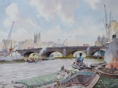 E.H. Groom, watercolour, 'London Bridge and Southwark', signed, 30 x 40cm