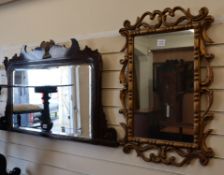 A George III style mahogany fret cut wall mirror and a gilt framed wall mirror (2) W.106cm and 49cm