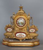 A gilt spelter figural mantel clock height 40cm