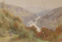 Charles Gregory (1849-1920), watercolour, Figures in a river landscape, signed, 35 x 53cm
