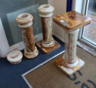 Two pairs of onyx pedestals (4), not all complete H.73.5cm