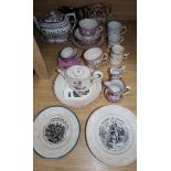 A group of 19th century pink lustre ceramics and nursery plates