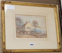 John Varley, watercolour, House in a landscape, signed, 15 x 23cm