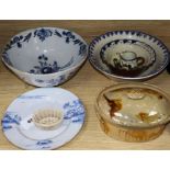 An English Delft plate, a Delft bowl and other items