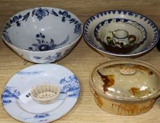 An English Delft plate, a Delft bowl and other items