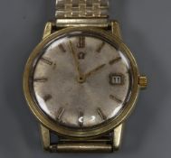 A gentleman's steel and gold plated Omega manual wind wrist watch, on associated flexible strap.