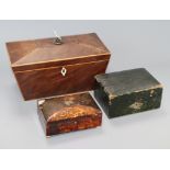 A Victorian tortoiseshell box, tea caddy and jewellery box Tea caddy 28cm wide x 14cm deep x 13cm