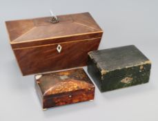 A Victorian tortoiseshell box, tea caddy and jewellery box Tea caddy 28cm wide x 14cm deep x 13cm