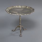 A George V silver miniature model of a pie crust rim occasional table, Goldsmiths & Silversmiths
