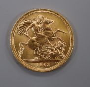 A Queen Elizabeth II gold proof sovereign 1962.
