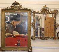 A gilt framed wall mirror, with bevelled plate and a gilt rococo framed mirror (af) (2) W.83 and