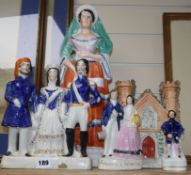 A large Staffordshire pottery figure of St Anne, Turkey, England and France, Prince and Princess and