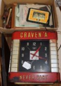 A Smith's Craven 'A' advertising wall clock and mixed smoking related ephemera