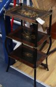 A late 19th century French marquetry inlaid three tier etagere W.39cm