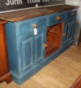 A painted pine low dresser base W.153cm