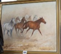 B. Grzeszczuk, oil on canvas, Horses in a landscape, signed and dated 1989, 38 x 45cm